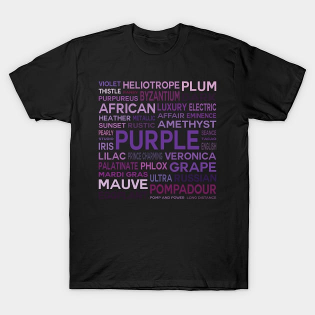 Word Cloud - Shades of Purple (Black Background) T-Shirt by inotyler